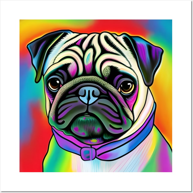 Pug Dog Rainbow Painting Wall Art by KayBee Gift Shop